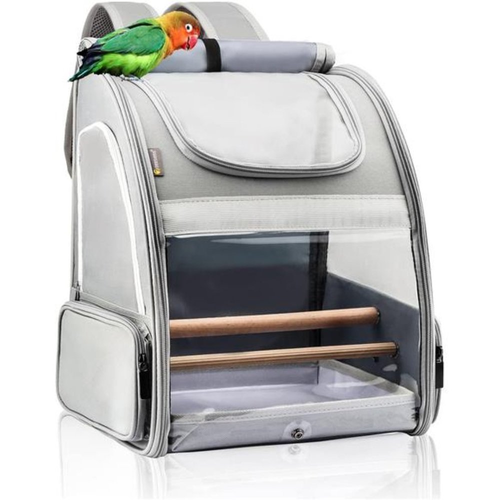 Bird Carrier Backpack - Pet Travel Cage with Upgraded Tray and Standing Perches